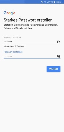 Google Konto auf Samsung Galaxy Note8 anlegen, Passwort erstellen