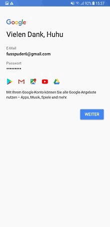 Google Konto auf Samsung Galaxy Note8 anlegen, Vorgang abgeschlossen