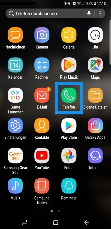 Samsung Galaxy Note 8, Rufumleitung einstellen, Telefon auswählen