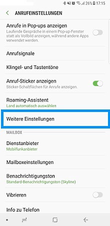 Samsung Galaxy Note 8, Rufumleitung einstellen, Weitere Einstellungen auswählen