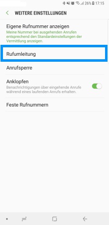 Samsung Galaxy Note 8, Rufumleitung einstellen, Rufumleitung auswählen