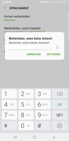 Samsung Galaxy Note 8, Rufumleitung einstellen, Rufumleitungsoptionen auswählen, Nummereingabe
