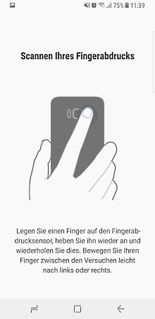 Samsung Galaxy Note8, Fingerabdruck einrichten oder entfernen, Finger auflegen