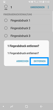 Samsung Galaxy Note8, Fingerabdruck entfernen bestätigen