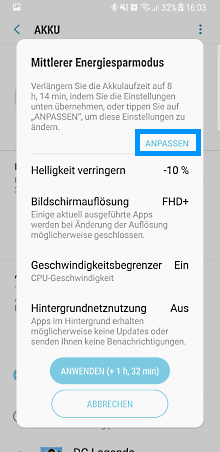 Akkuverbrauch auf Samsung Galaxy regeln, Energiesparmodus anpassen