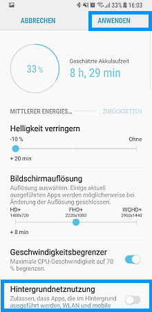 Akkuverbrauch auf Samsung Galaxy regeln, Hintergrundnetznutzung