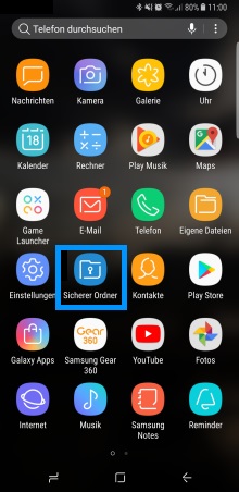 Samsung Galaxy Note 8, Sicherer Ordner, Verknüpfung