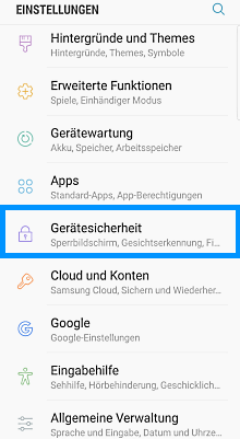Samsung Galaxy Note 8, Sicherer Ordner, Einstellungen