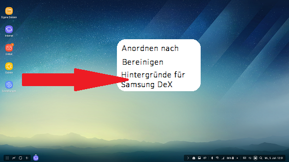 Optionen Startbildschirm Samsung DeX Station, Hintergründe