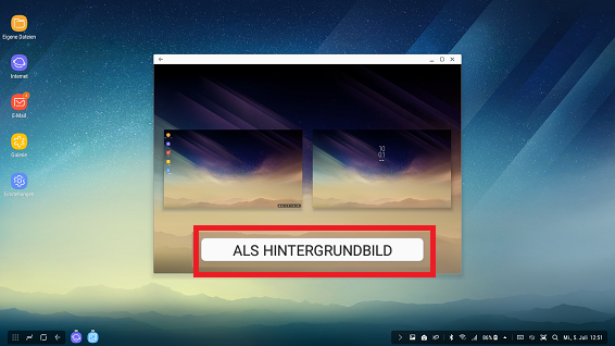 Optionen Startbildschirm Samsung DeX Station, Hintergrundbild bestätigen