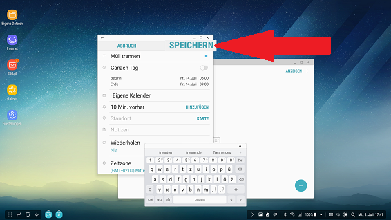 Samsung DEx Station, Symbolleiste einstellen