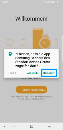 Samsung Gear Smartwatch mit Samsung Galaxy Smartphone verbinden, Geolokalisation zulassen