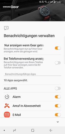 Legen Sie fest, welche Benachrichtigungen auf Ihrer Samsung Gear angezeigt werden sollen.