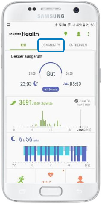 Wie kann ich bei Samsung Health einen Freund zu einer Challenge herausfordern?