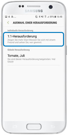 Wie kann ich bei Samsung Health einen Freund zu einer Challenge herausfordern?