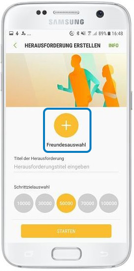 Wie kann ich bei Samsung Health einen Freund zu einer Challenge herausfordern?