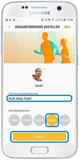 Wie kann ich bei Samsung Health einen Freund zu einer Challenge herausfordern?