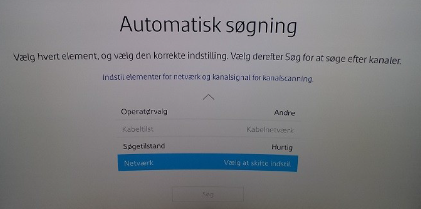 Vælg Netværk og Vælg at skifte indstill