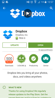 Når Dropbox er installeret, kan du åbne den fra Play Butik eller finde den i dine apps