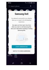 Hvis du vælger ‘Samsung DeX’ tilstanden vil den mobile enheds skærm slukke og billedet vil istedet vises på det tilkoblede TV/Monitor i desktop tilstand