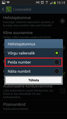Menüüaknast valige Peida number.