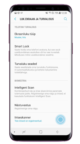 Puudutage 'Iiriseskanner' ja määrake muster, PIN-kood või parool