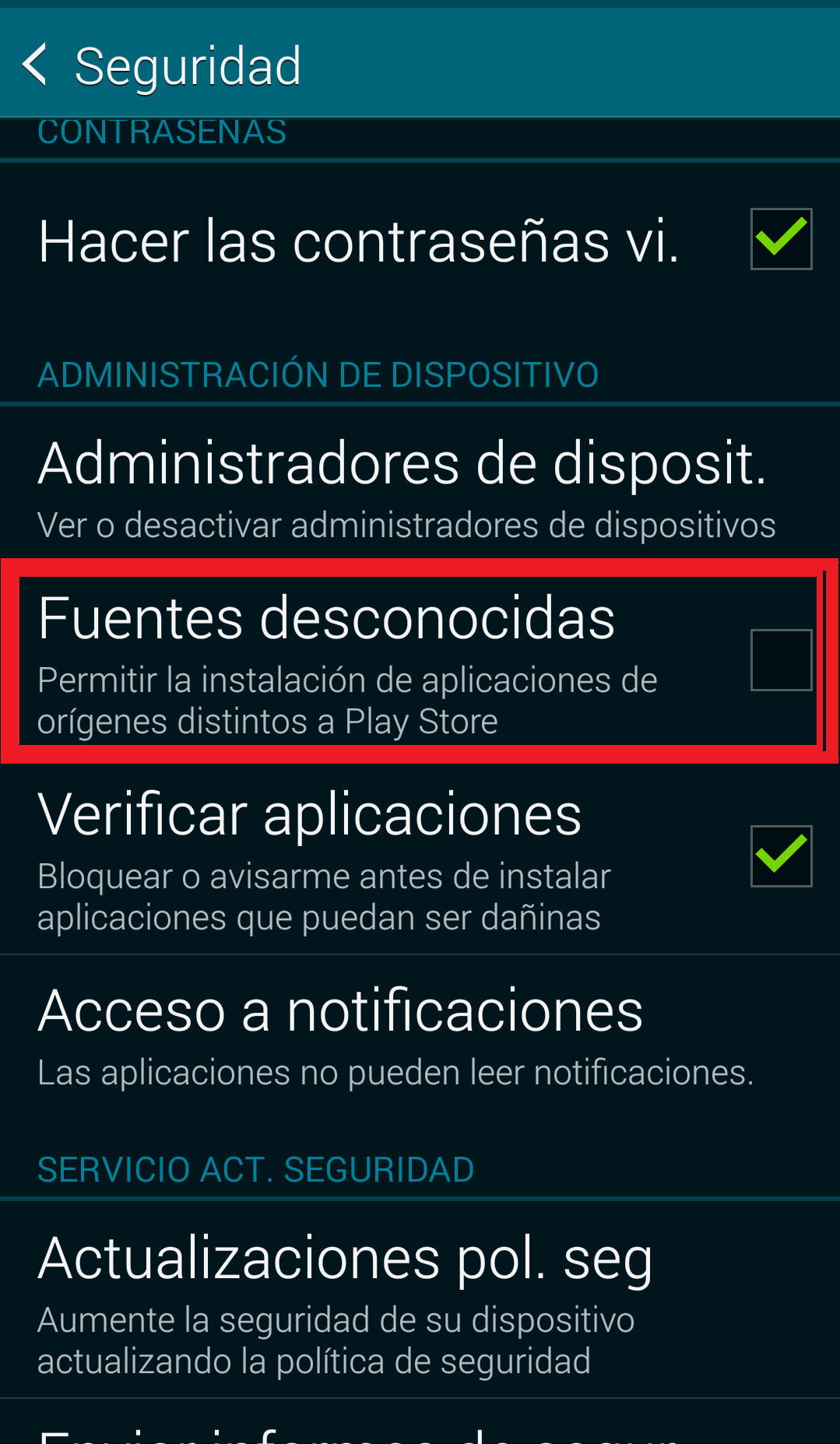 S5: Fuentes desconocidas. ¿Por qué no puedo descargar ciertas aplicaciones o archivos?