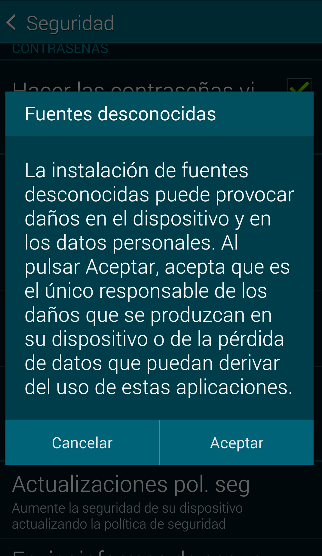 S5: Fuentes desconocidas. ¿Por qué no puedo descargar ciertas aplicaciones o archivos?