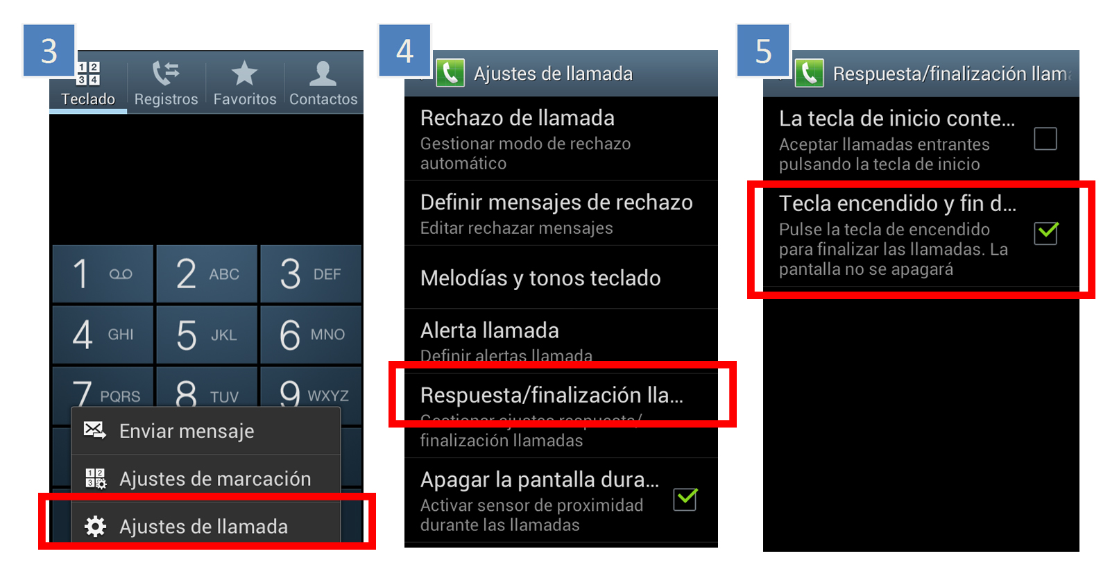 Galaxy Core: ¿Cómo puedo finalizar una llamada con la tecla de encendido?