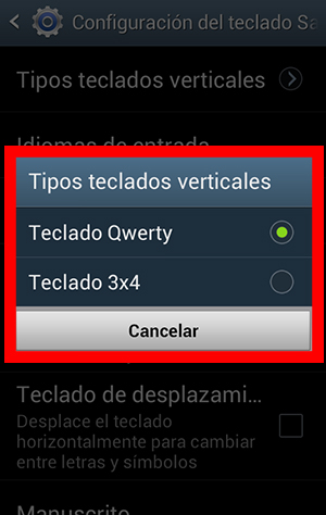 Galaxy Core: ¿Cómo cambio el tipo de teclado?