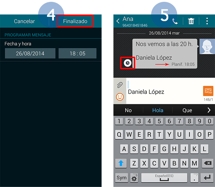 Galaxy S5: ¿Puedo programar el envío de un mensaje para una hora determinada?