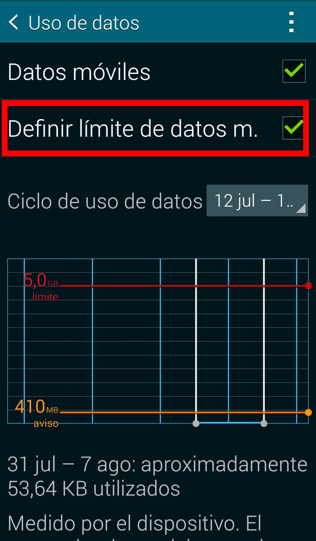 Galaxy S5: ¿Cómo puedo limitar el uso de datos móviles?