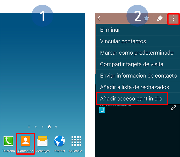 Galaxy S5: Añadir contacto como acceso directo