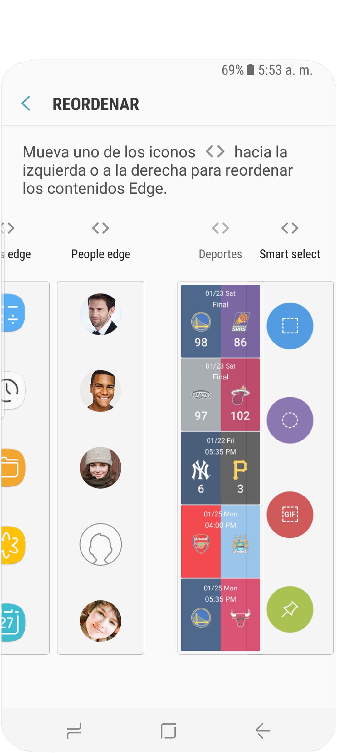 ¿Cómo podemos reordenar los paneles de la pantalla edge?