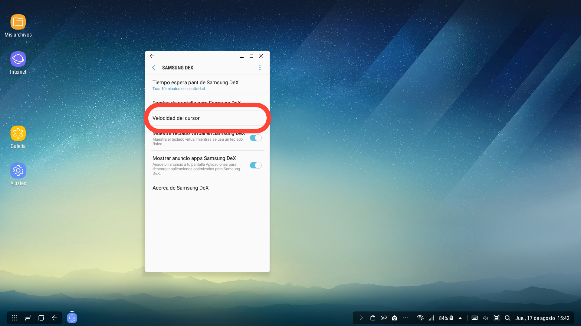 Pulsamos sobre “Velocidad del cursor”
