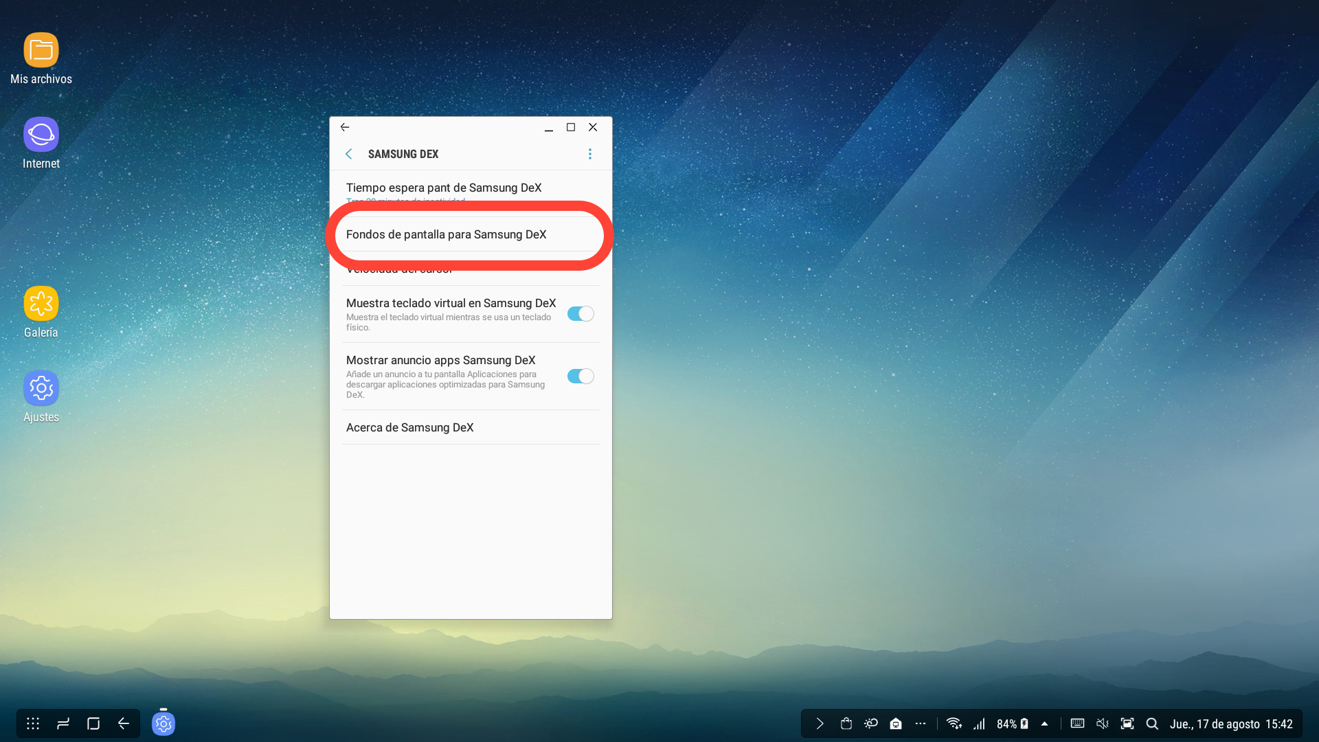 Tocamos en “Fondos de pantalla para Samsung DeX”
