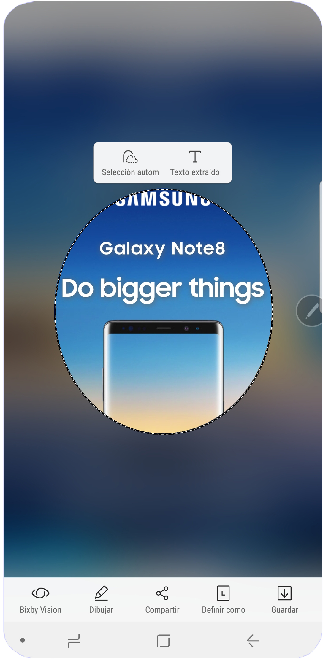Galaxy Note8 dispone de una función llamada Smart Select para seleccionar un área de la pantalla