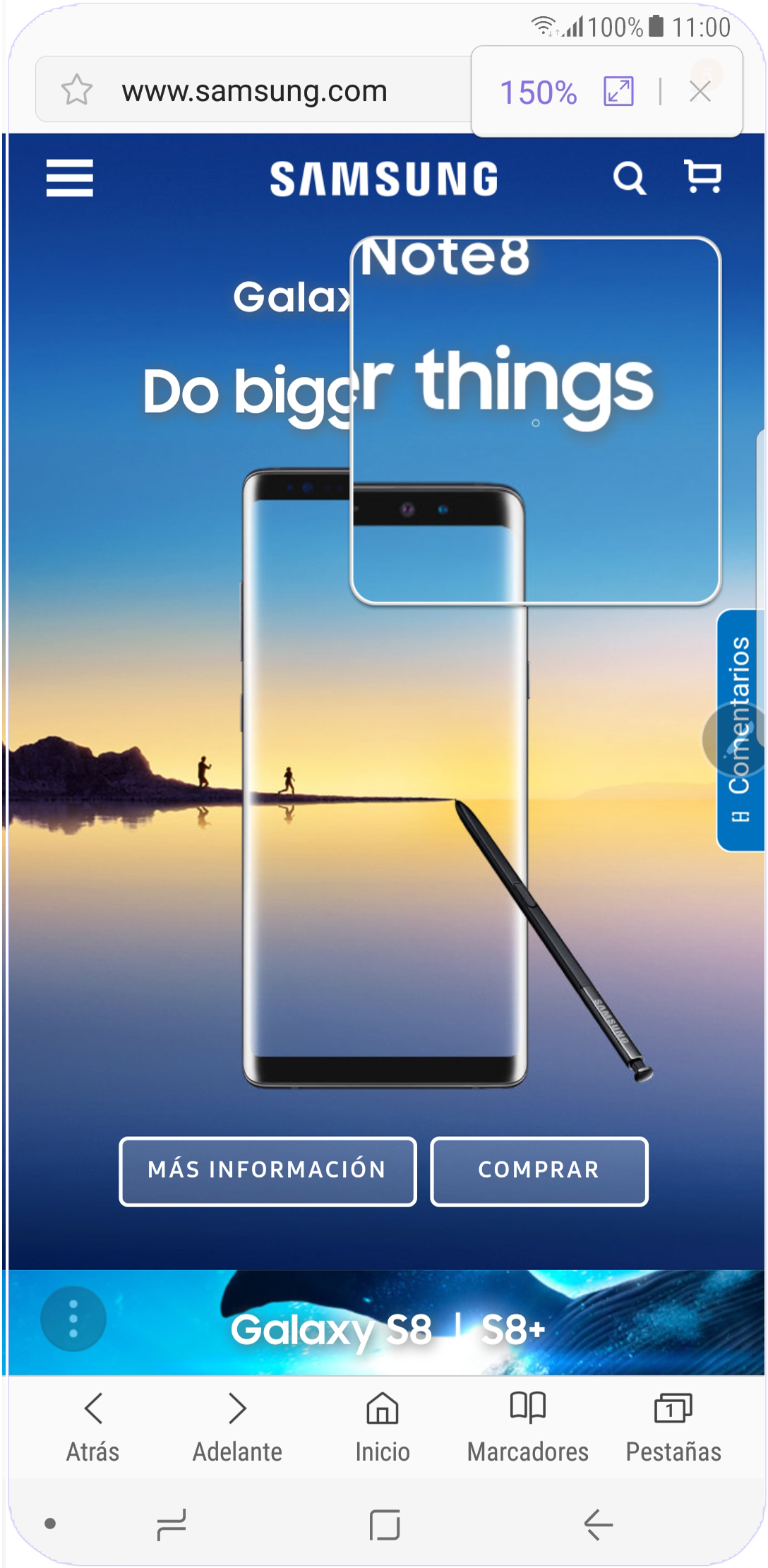 Nuestro Galaxy Note8 dispone de una función mediante la cual podemos ampliar una parte de la pantalla con tan solo colocar el S Pen sobre ella, sin llegar a tocarla