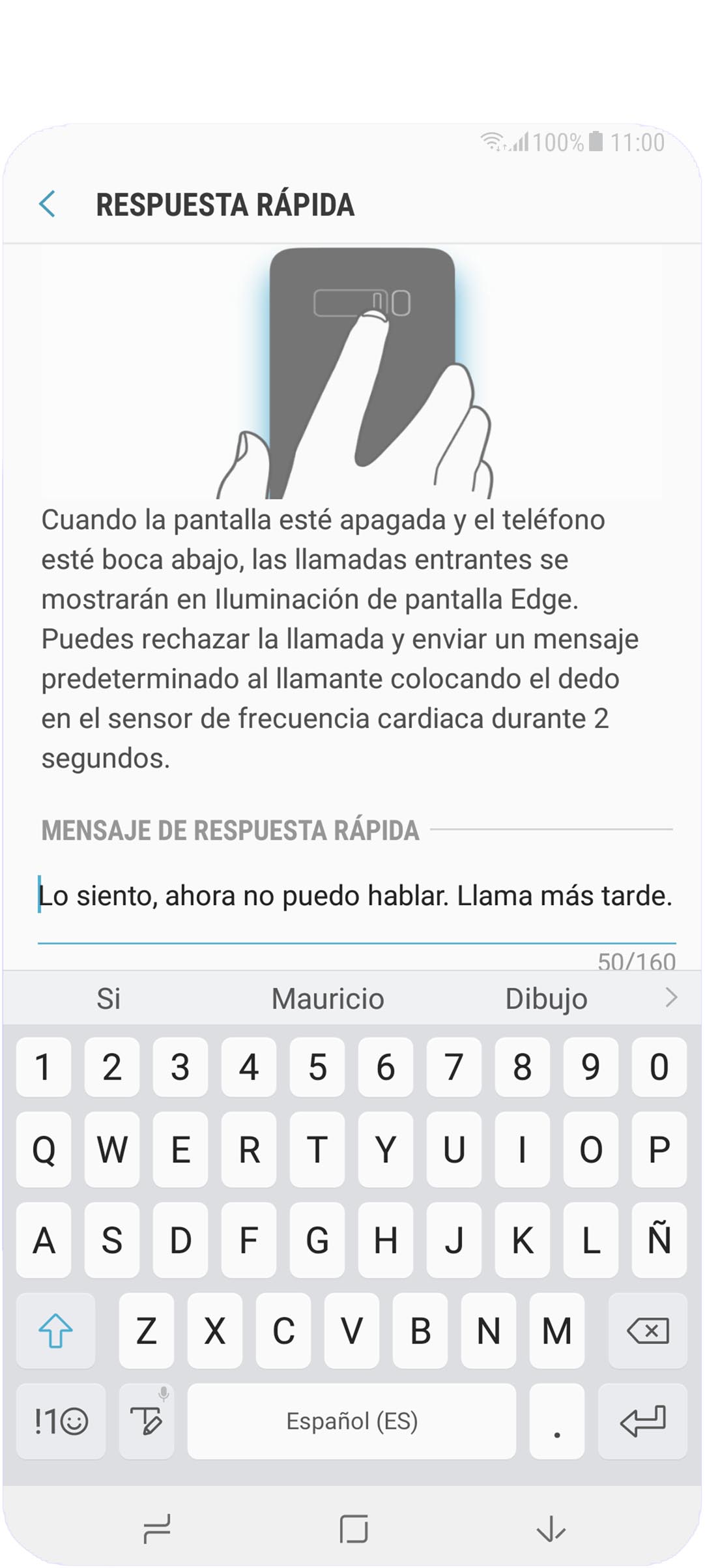 La función “Respuesta rápida” nos permite rechazar una llamada enviando un mensaje predeterminado a la persona que nos llama
