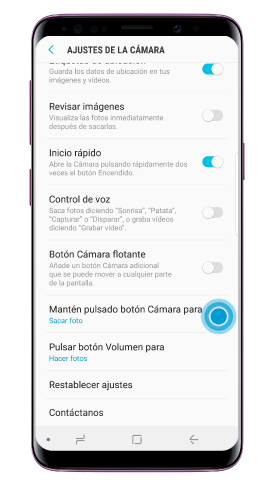 Pulsa “Mantén pulsado botón Cámara para”