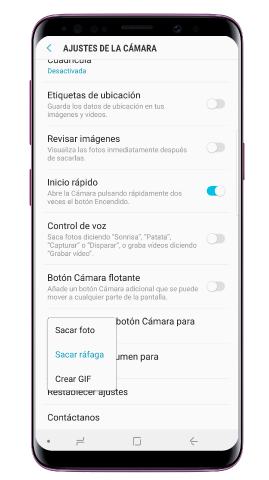 Selecciona la acción “Sacar ráfaga” o “Crear gif”