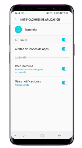 Botón de activado de las notificaciones
