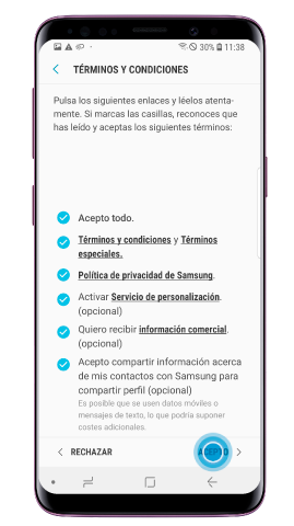 Lee y acepta los Términos y Condiciones y pulsa “Aceptar”