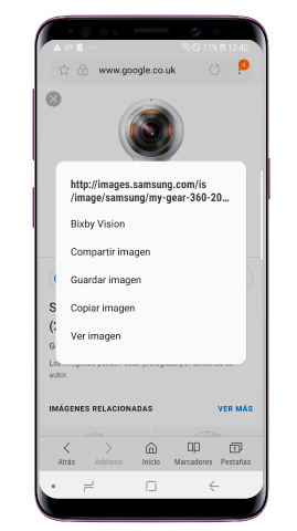 En la aplicación de internet: mantén pulsada una imagen y selecciona Bixby Vision