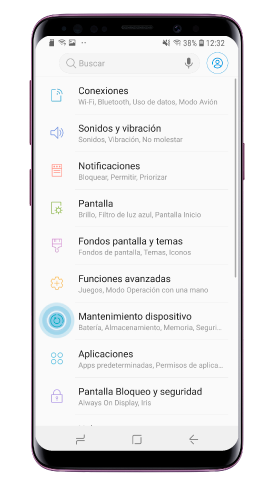 En “Ajustes”, pulsa “Mantenimiento dispositivo”