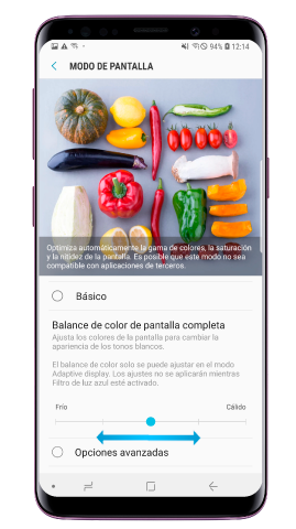 Ajusta los colores de visualización de pantalla completa al tono Frío o Cálido