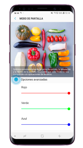Utiliza las Opciones Avanzadas para ajustar el valor de los colores Rojo, Verde y Azul