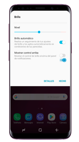 Activa la opción de “Mostrar control arriba” para activarla