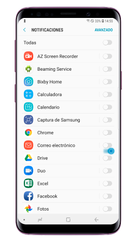 Desliza el interruptor de las aplicaciones de las que quieras recibir notificaciones