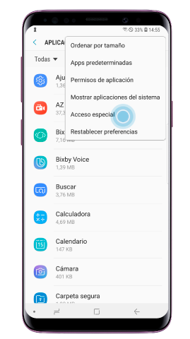 Pulsa el botón de “Más” y pulsa “Acceso especial”